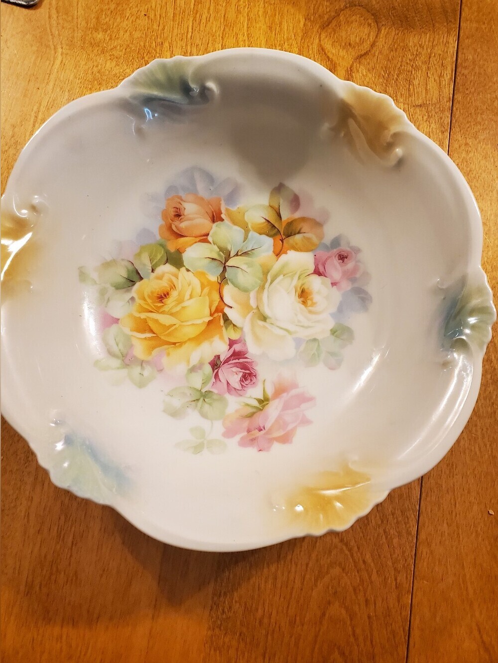 Vintage Floral Rose 8 1/2" Serving Bowl Germany - Colorful Elegant